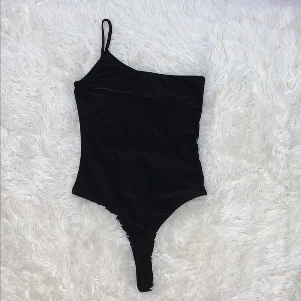 Black one shoulder bodysuit